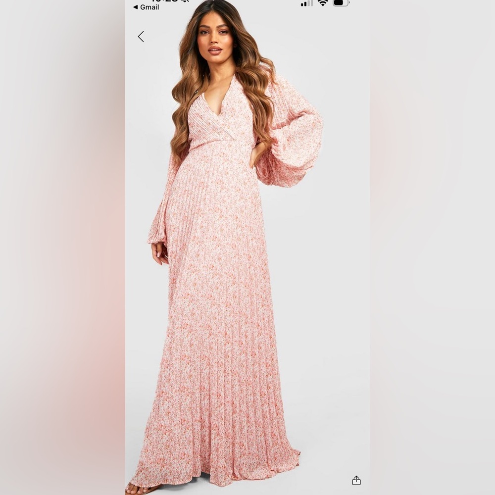 Boohoo Floral Pleated Wrap Maxi Dress